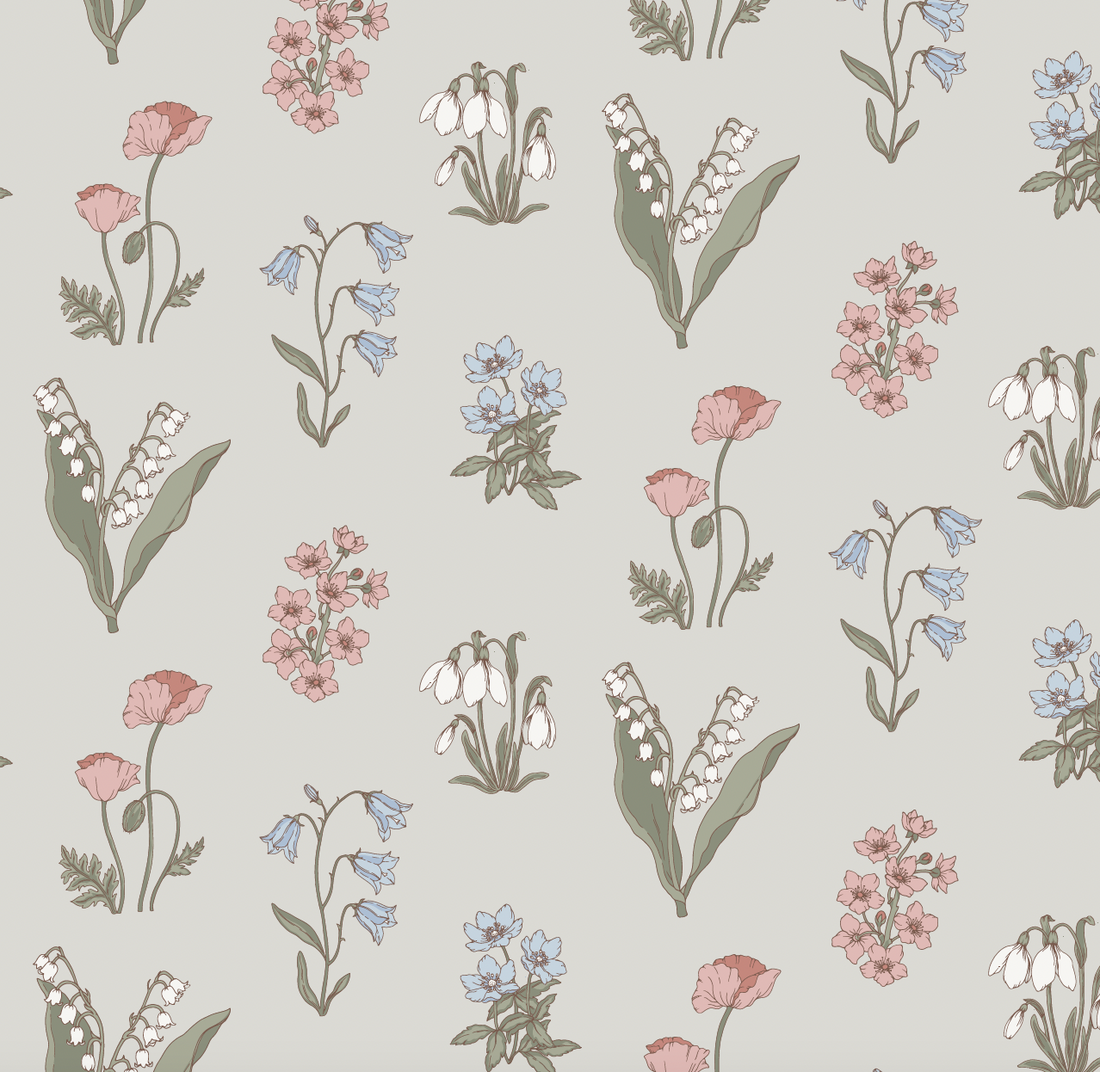 Holly Floral Removable Wallpaper - Pink, Blue & Green Cottagecore