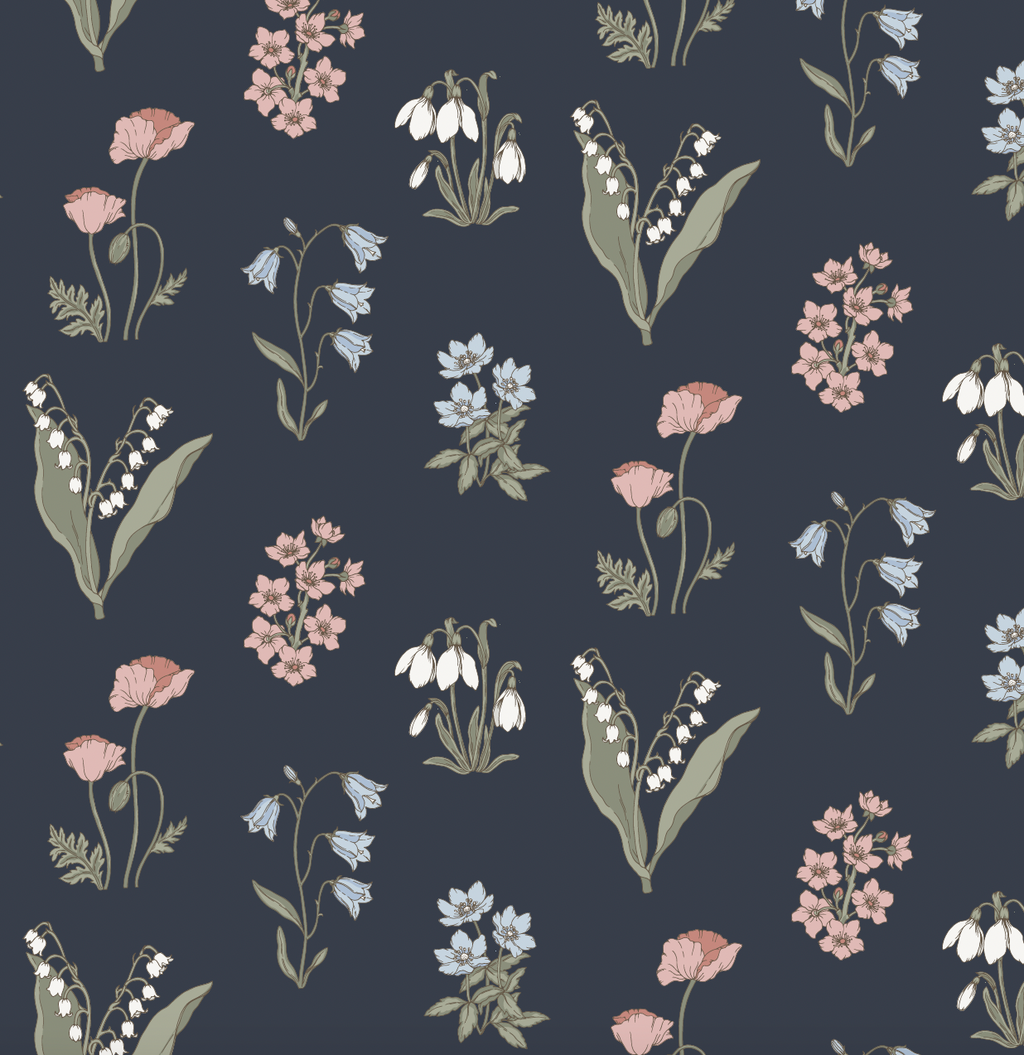 Holly Floral Removable Wallpaper - Pink, Blue & Green Cottagecore