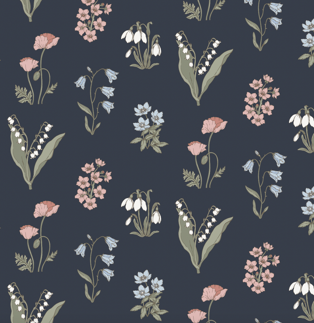 Holly Floral Removable Wallpaper - Pink, Blue & Green Cottagecore