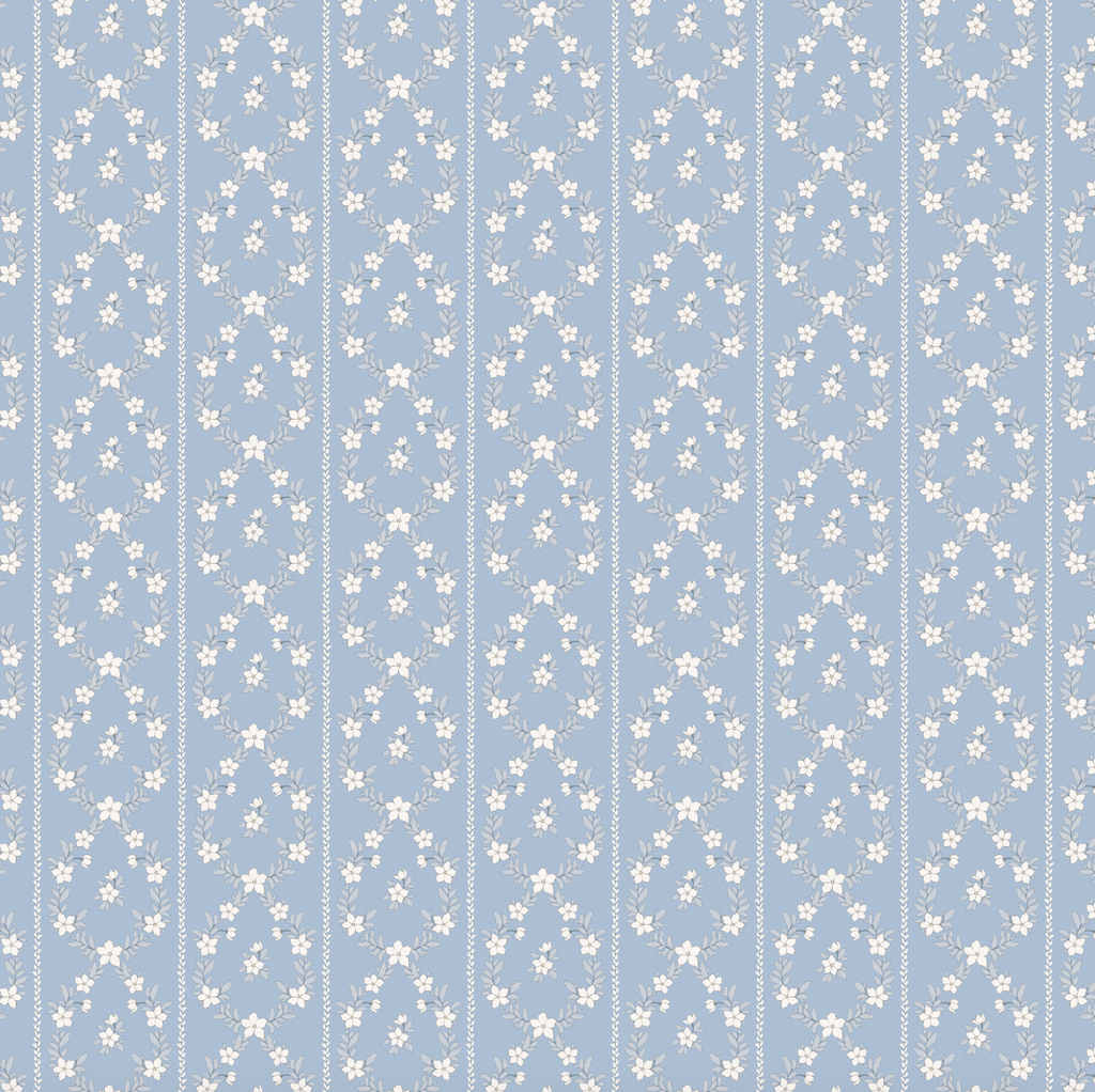 Myrtle Floral Removable Wallpaper in Blue and Sage-Green