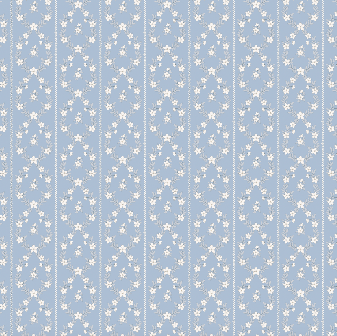 Myrtle Floral Removable Wallpaper in Blue and Sage-Green