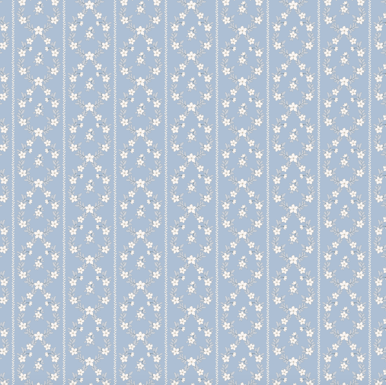 Myrtle Floral Removable Wallpaper in Blue and Sage-Green