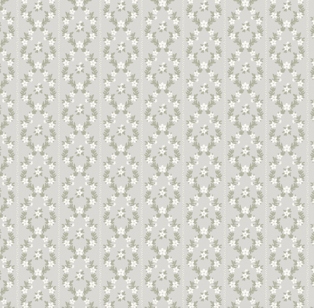 Myrtle Floral Removable Wallpaper in Blue and Sage-Green