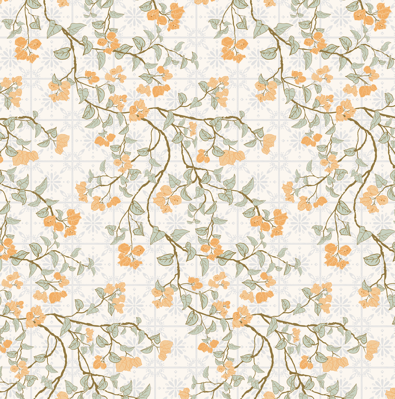 Calla Floral Removable Wallpaper in White, Orange and Sage-Green