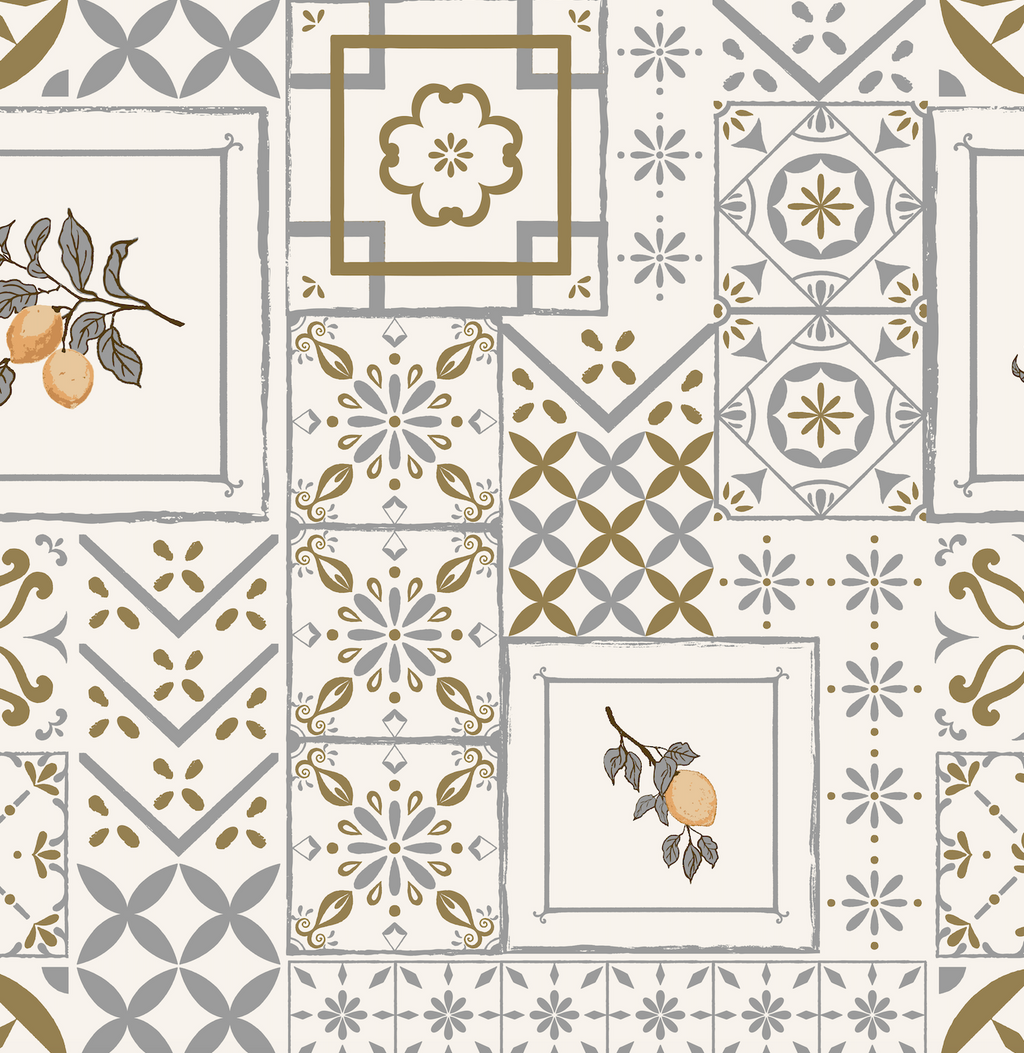 Meena Geometric Wallpaper in Grey, Gold, and White