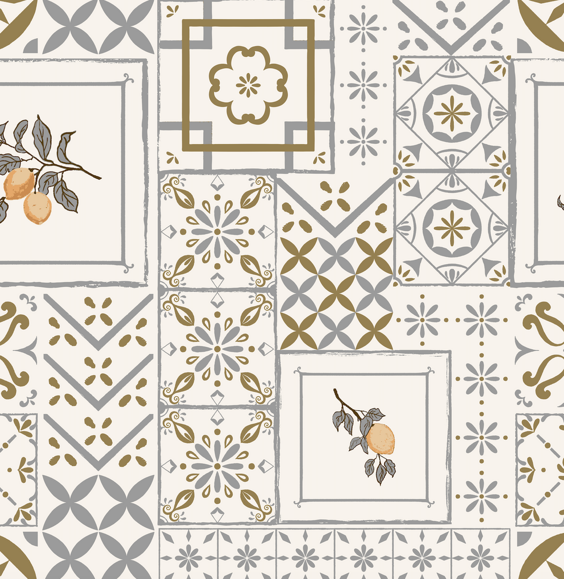 Meena Geometric Wallpaper in Grey, Gold, and White