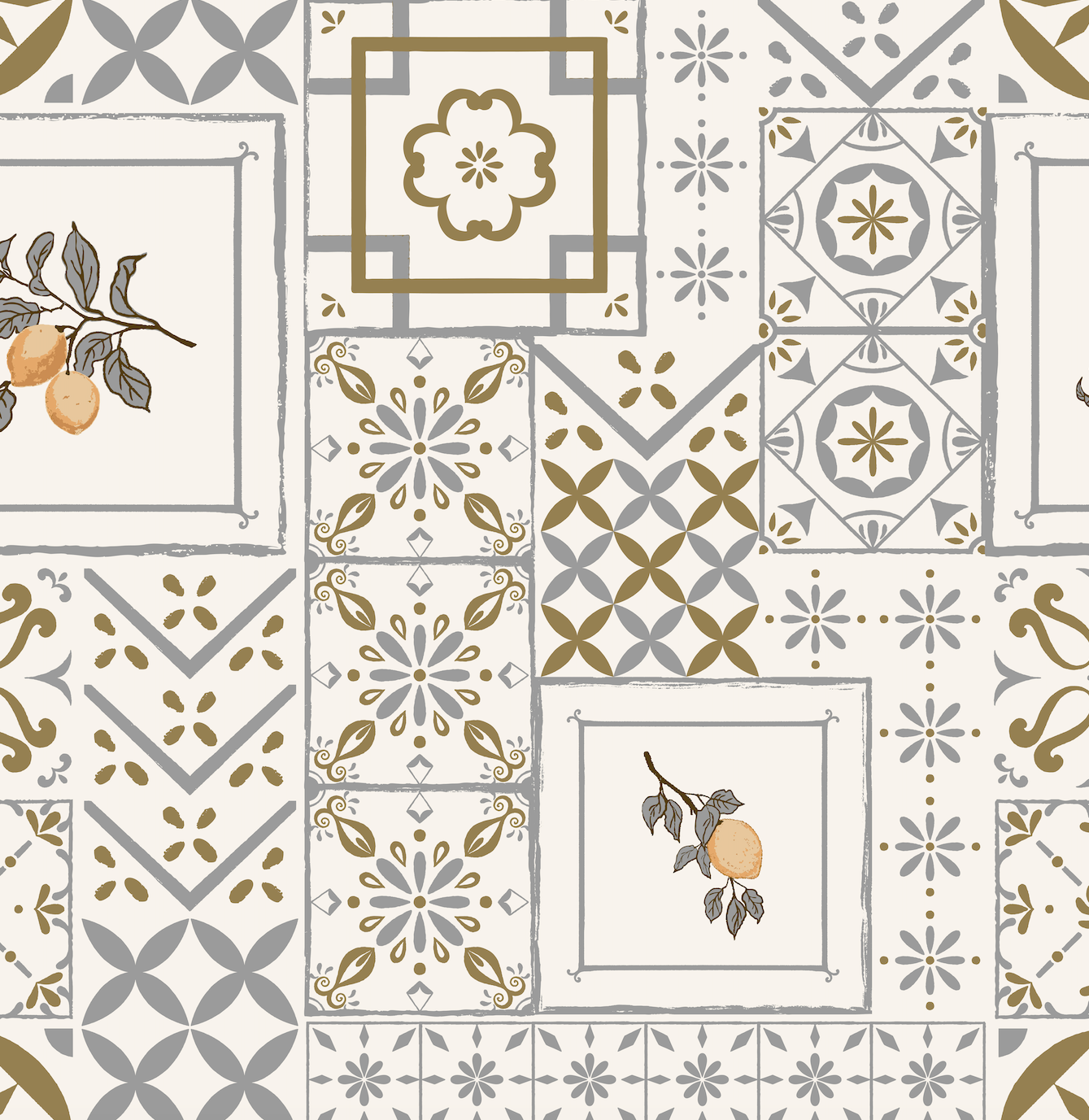 Meena Geometric Wallpaper in Grey, Gold, and White