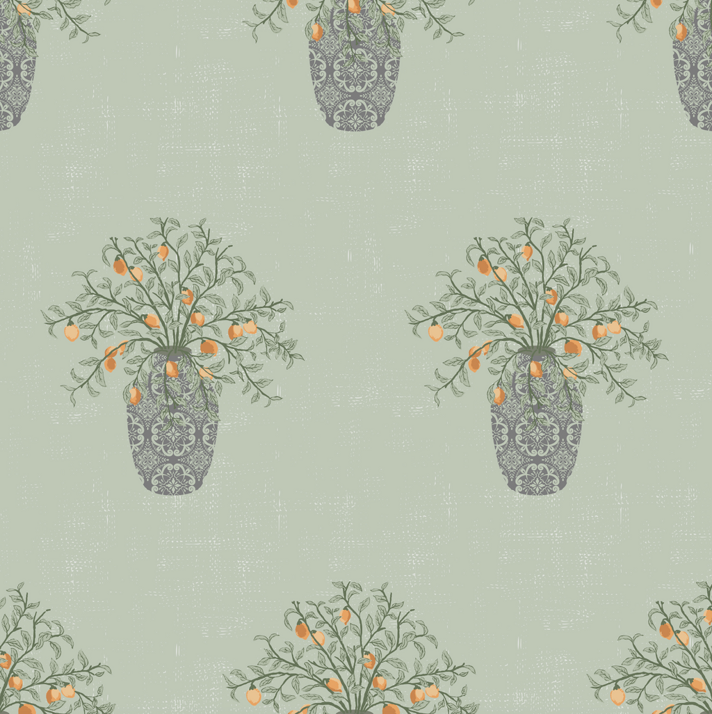 Alessa Botanical Wallpaper in Olive-Green and Orange