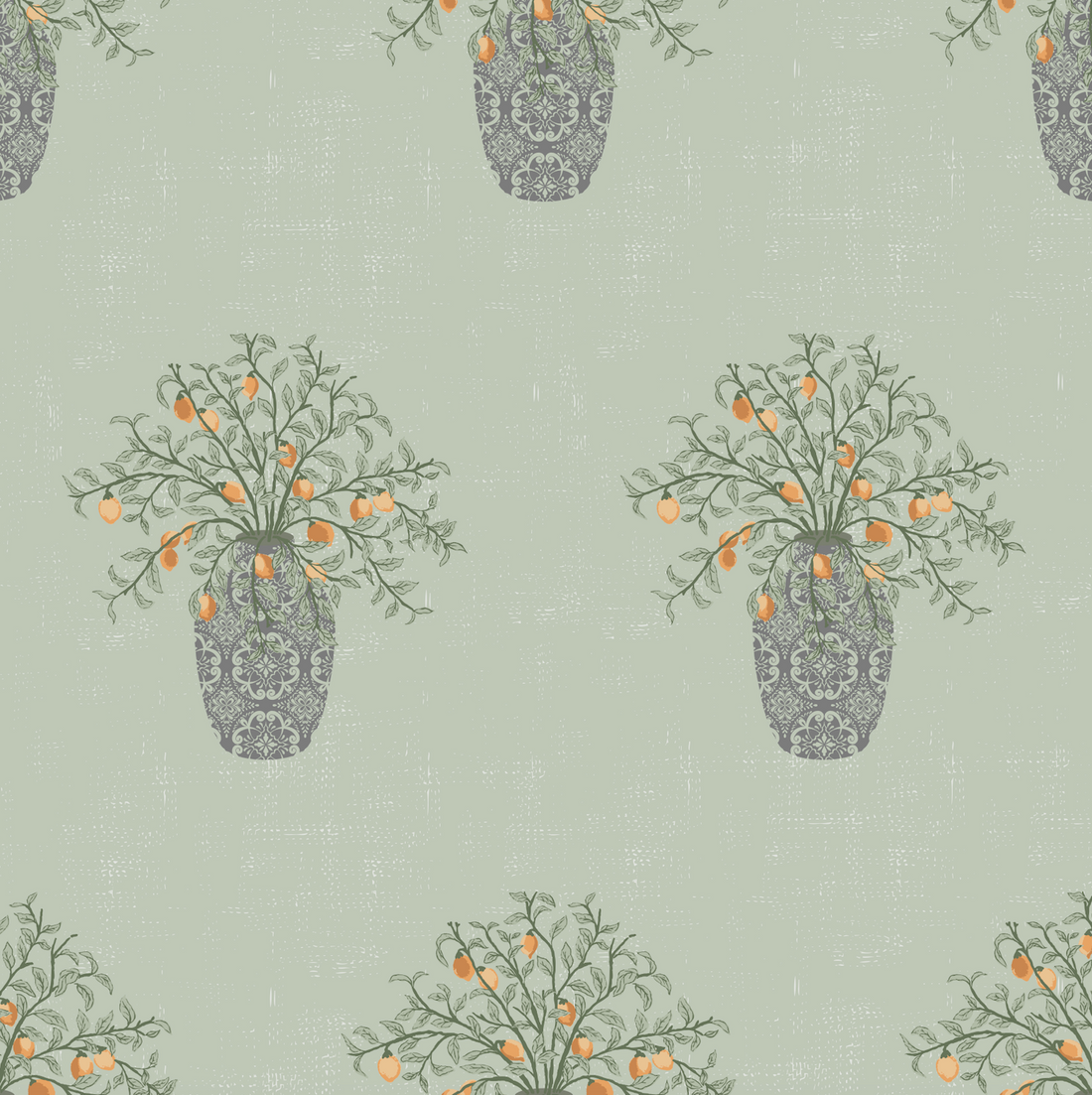 Alessa Botanical Wallpaper in Olive-Green and Orange