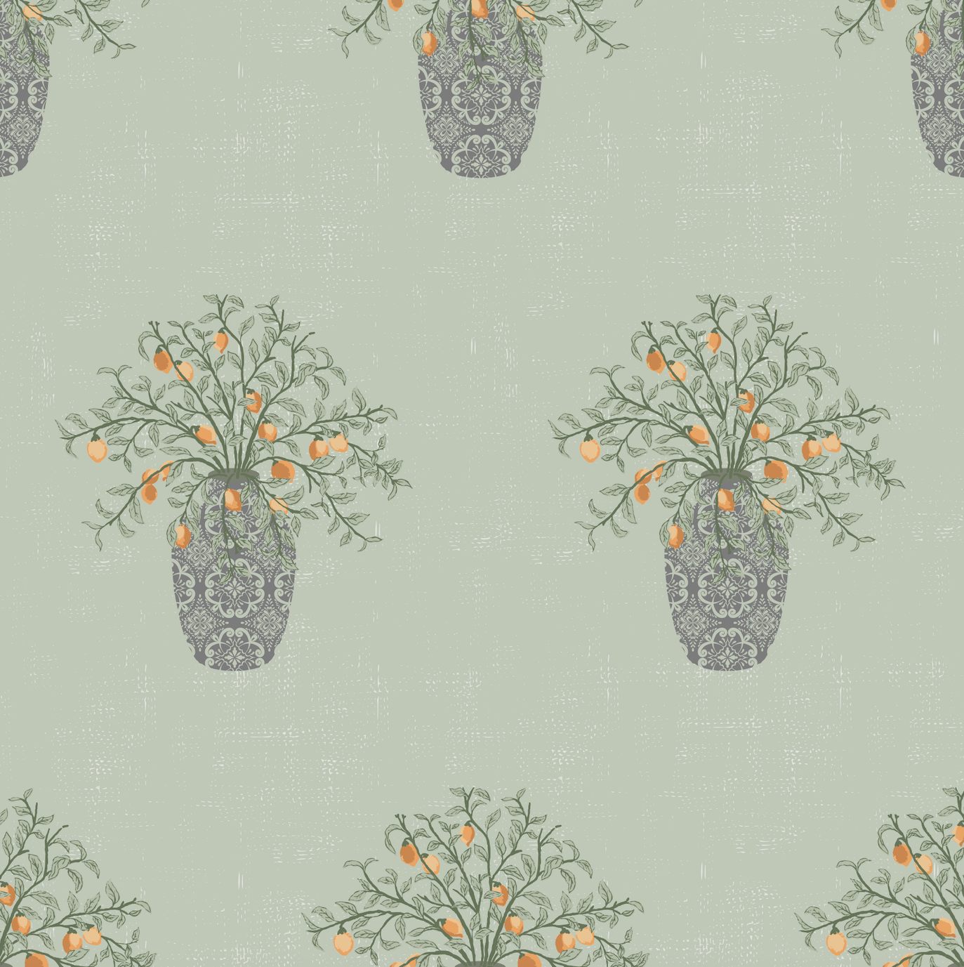 Alessa Botanical Wallpaper in Olive-Green and Orange