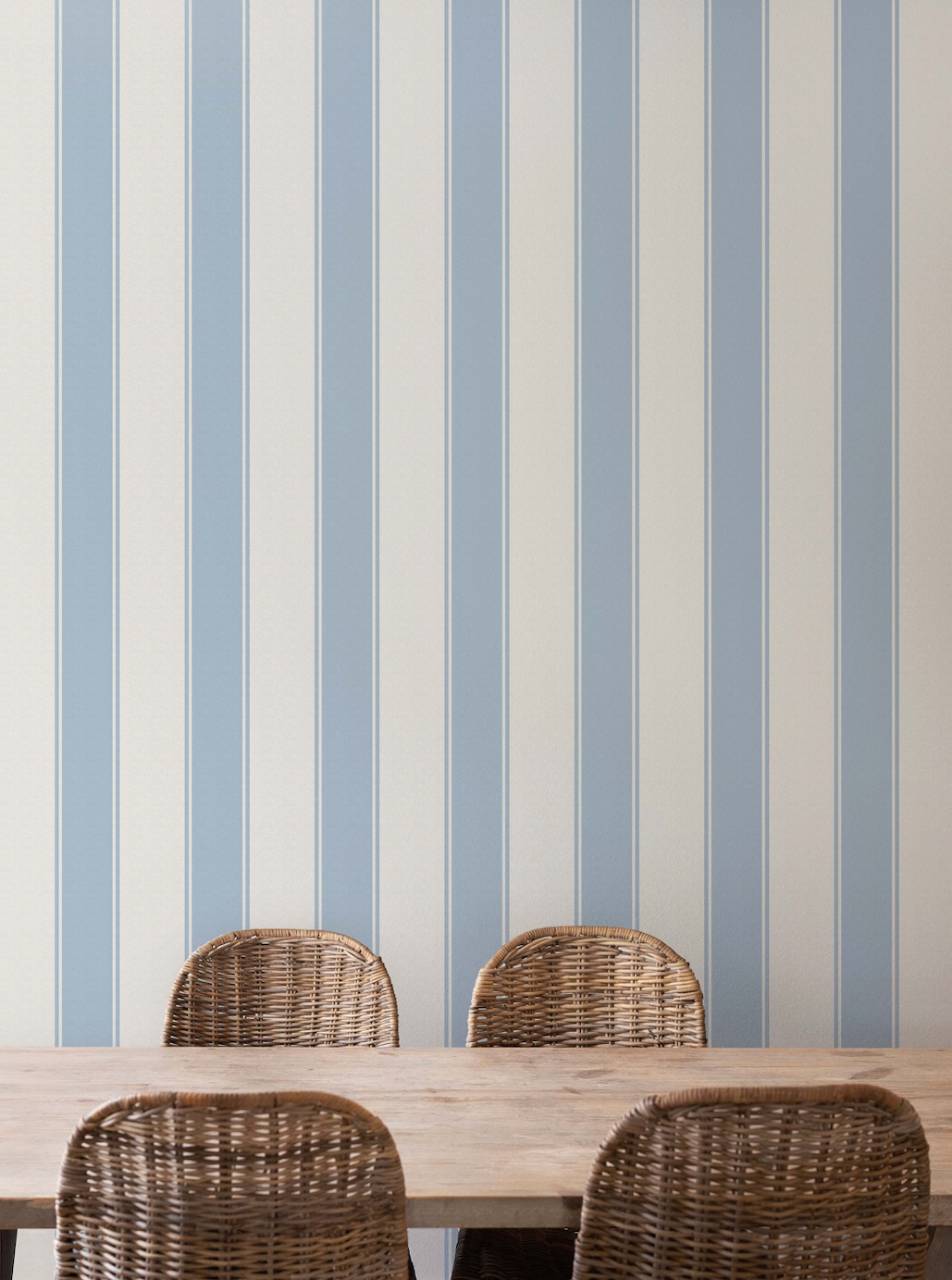 Andy Striped Removable Wallpaper in Blue, White, Pink and Cream