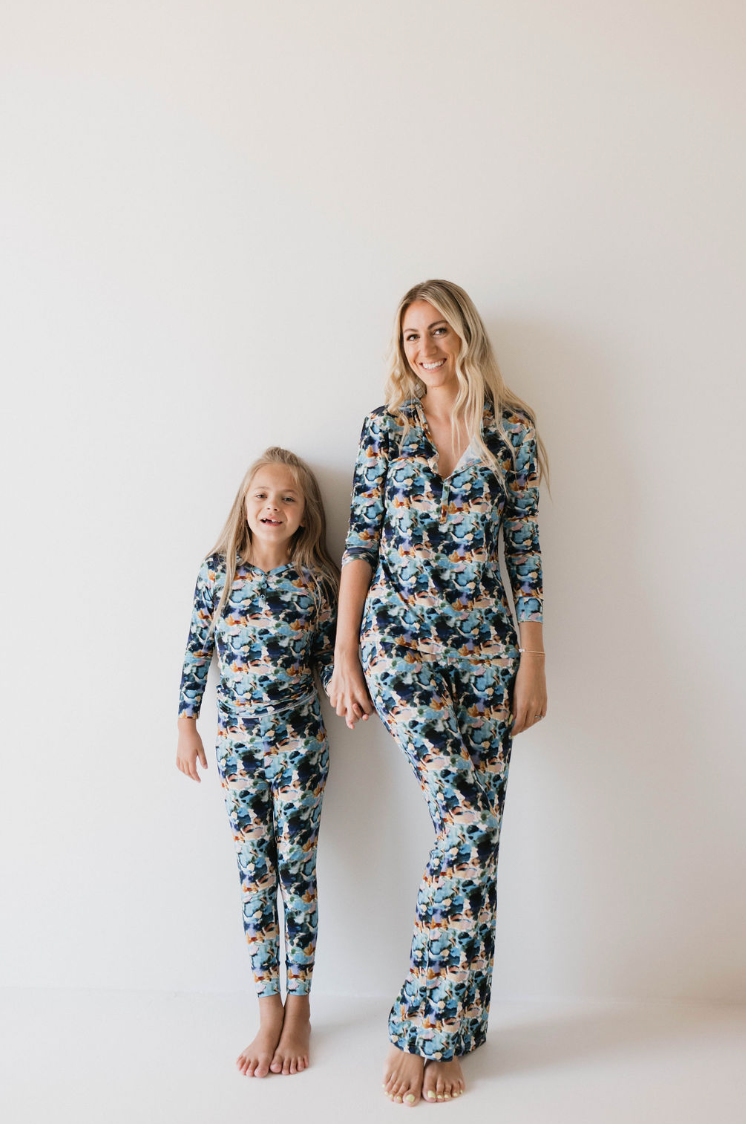 Women's Long Sleeve Bamboo Pajama Set in Watercolor Charli Print
