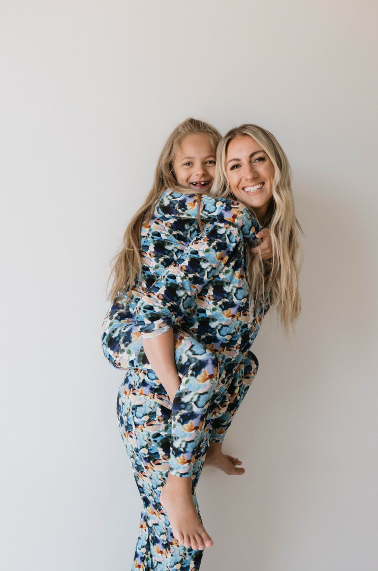 Women's Long Sleeve Bamboo Pajama Set in Watercolor Charli Print