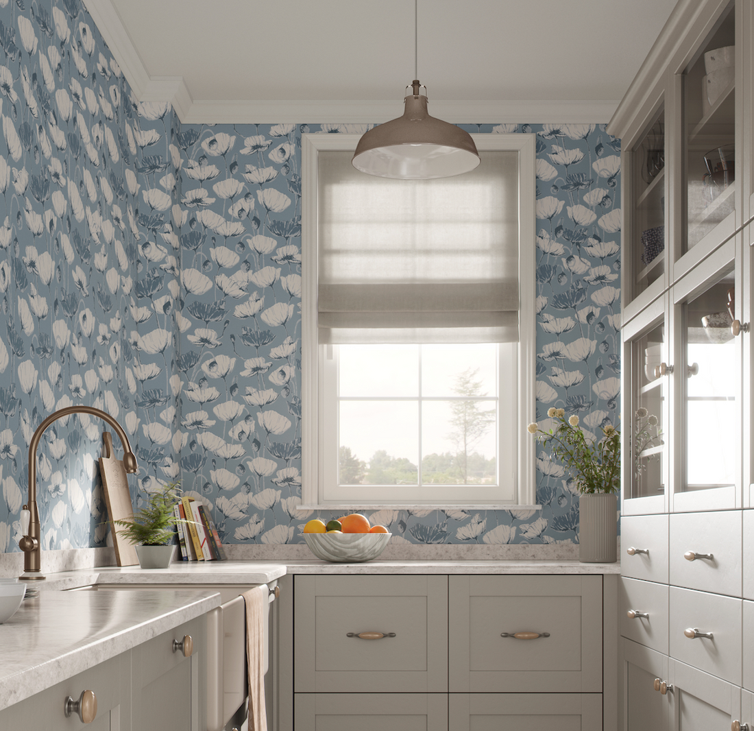 Aurora Floral Sage-Green White Blue and Tan Removable Wallpaper