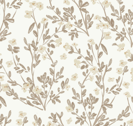 Edith Floral Wallpaper: Modern Farmhouse Taupe Wall Art