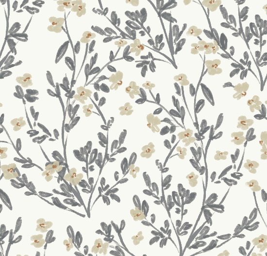 Edith Floral Wallpaper: Modern Farmhouse Taupe Wall Art
