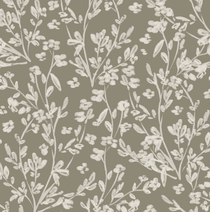 Edith Floral Wallpaper: Modern Farmhouse Taupe Wall Art