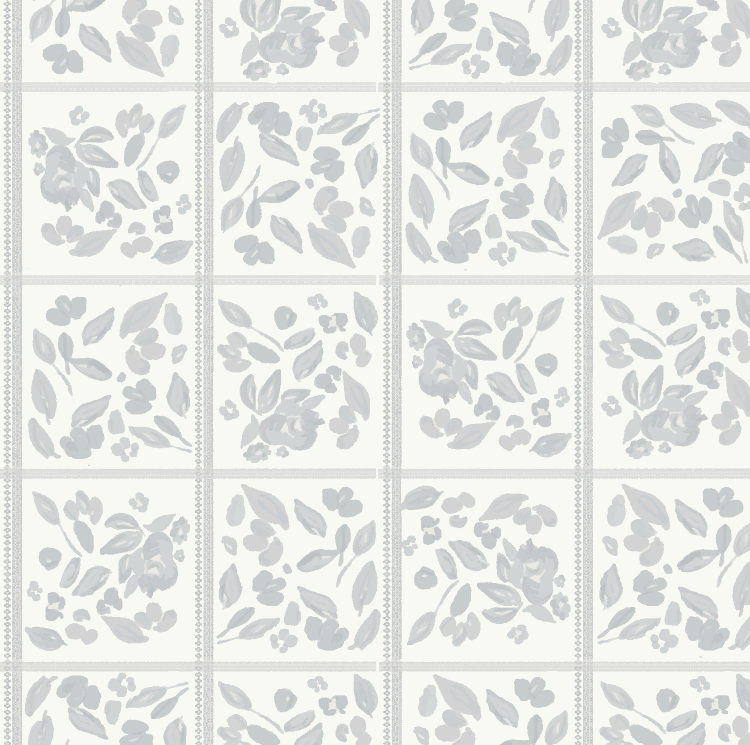 Francine Vintage-Inspired Floral Wallpaper - Light Blue & White