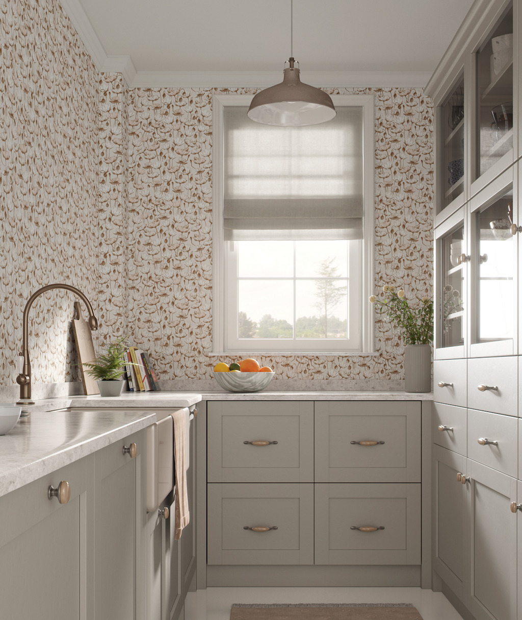 Aurora Floral Sage-Green White Blue and Tan Removable Wallpaper