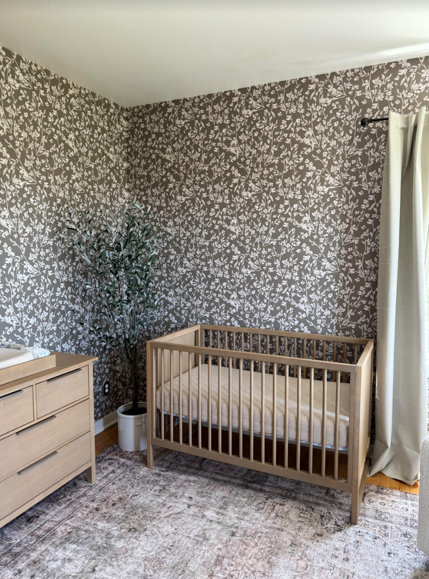 Edith Floral Wallpaper: Modern Farmhouse Taupe Wall Art