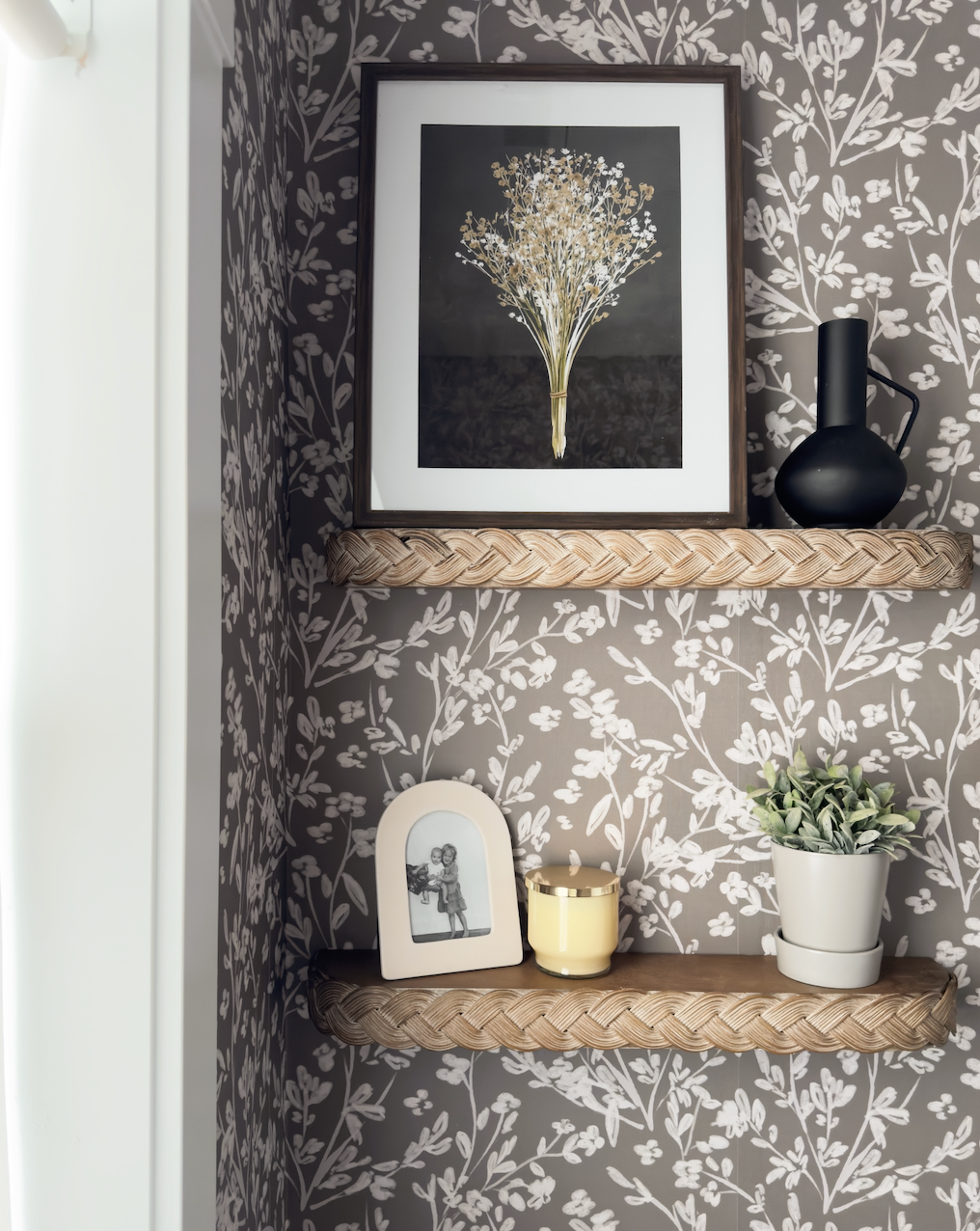 Edith Floral Wallpaper: Modern Farmhouse Taupe Wall Art