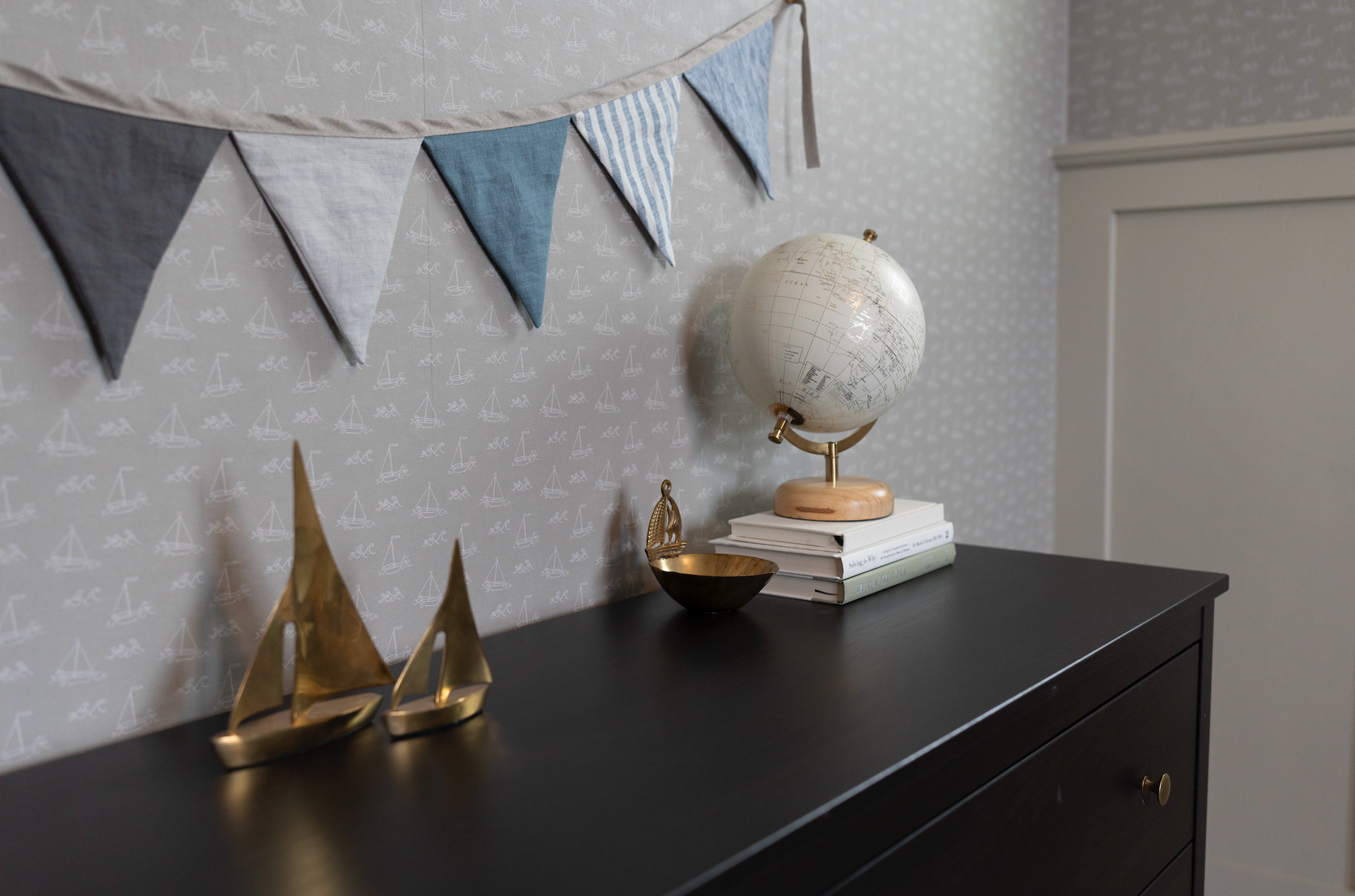 Conrad Removable Wallpaper in Blue and White Coastal Style