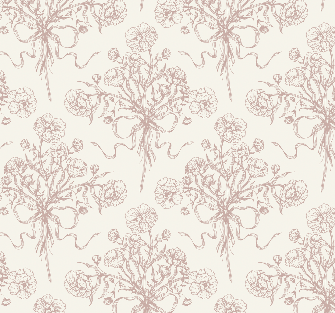 Adeline Floral Wallpaper - Dusty-Rose & Off-White Cottagecore