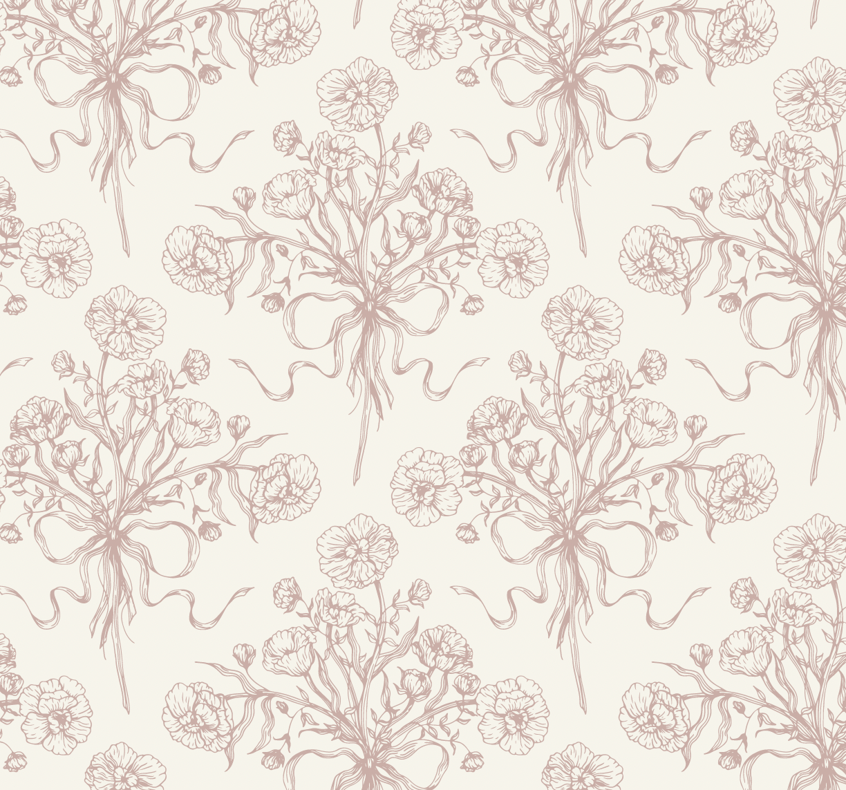 Adeline Floral Wallpaper - Dusty-Rose & Off-White Cottagecore