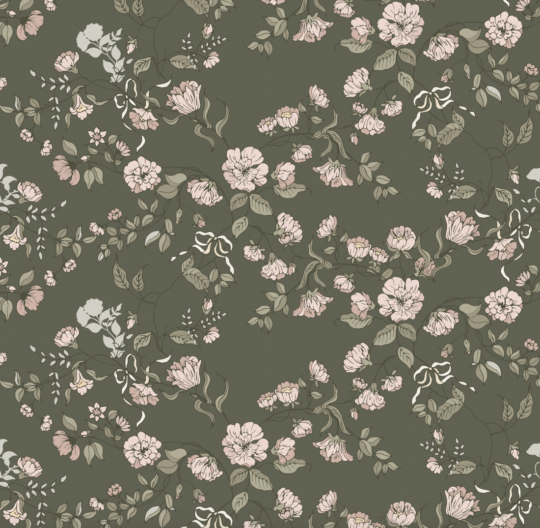Lettie Floral Removable Wallpaper in Sage-Green & Blush-Pink