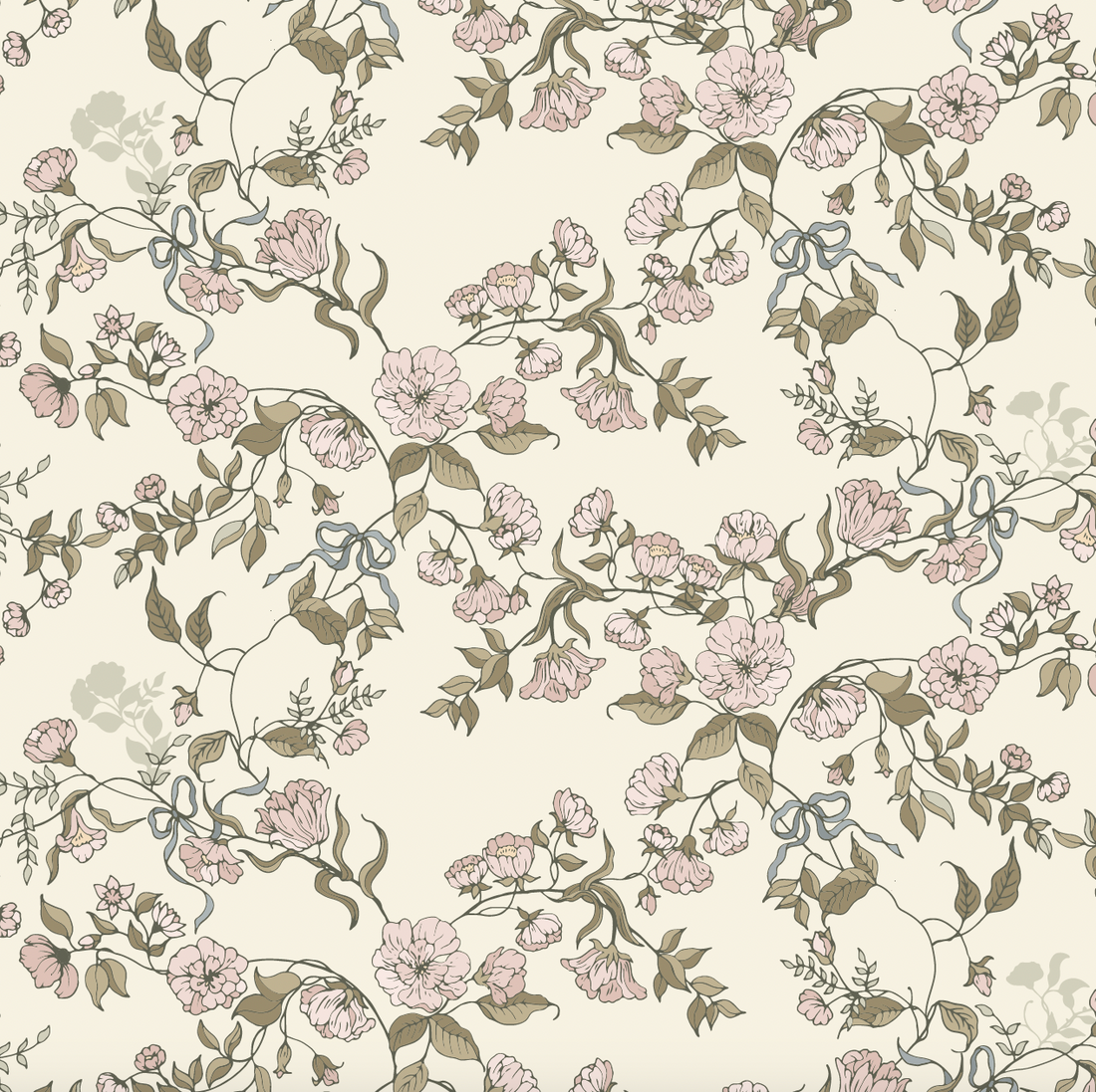 Lettie Floral Removable Wallpaper in Sage-Green & Blush-Pink
