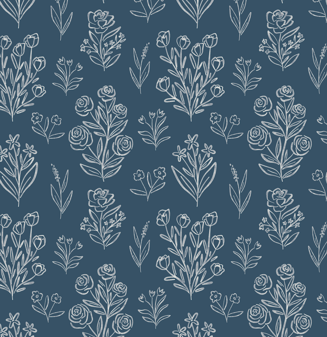 Taylor Floral Removable Wallpaper in Blue, White, Peach & Beige