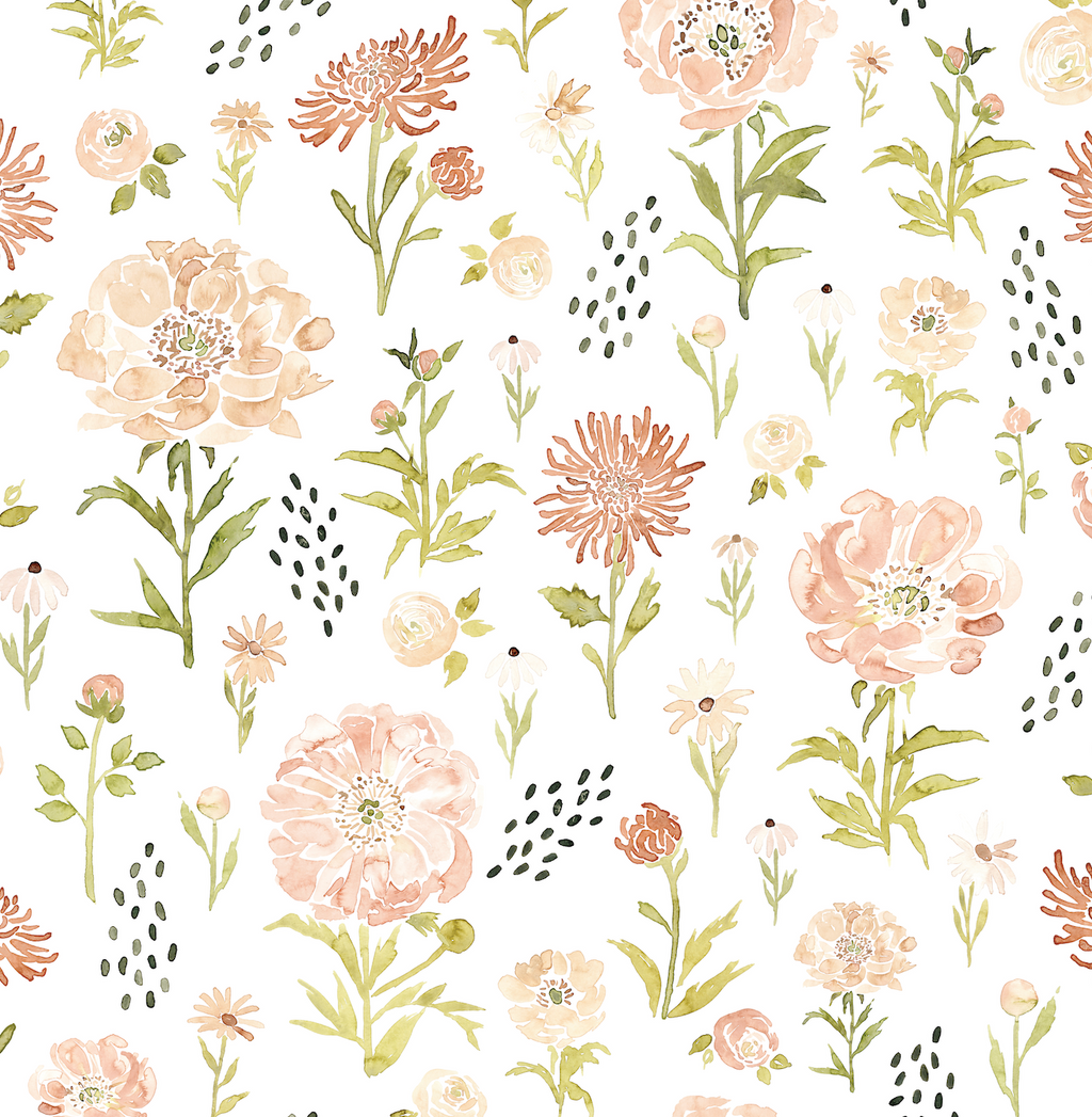 Mercedes Floral Peel and Stick Wallpaper - Peach & Sage Green