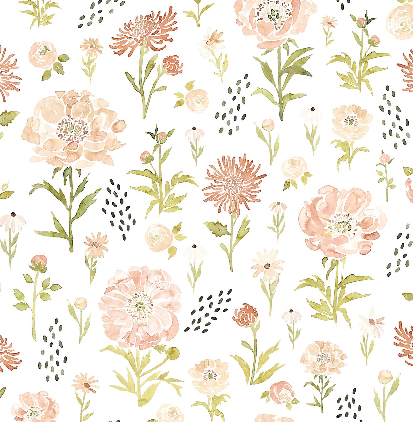 Mercedes Floral Peel and Stick Wallpaper - Peach & Sage Green