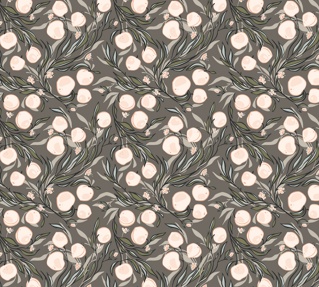 Paige Floral Removable Wallpaper in Peach, Sage-Green and Charcoal