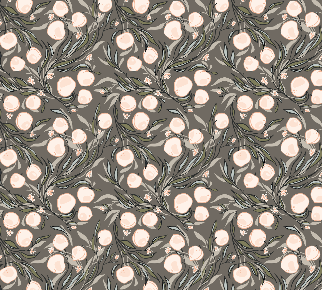 Paige Floral Removable Wallpaper in Peach, Sage-Green and Charcoal