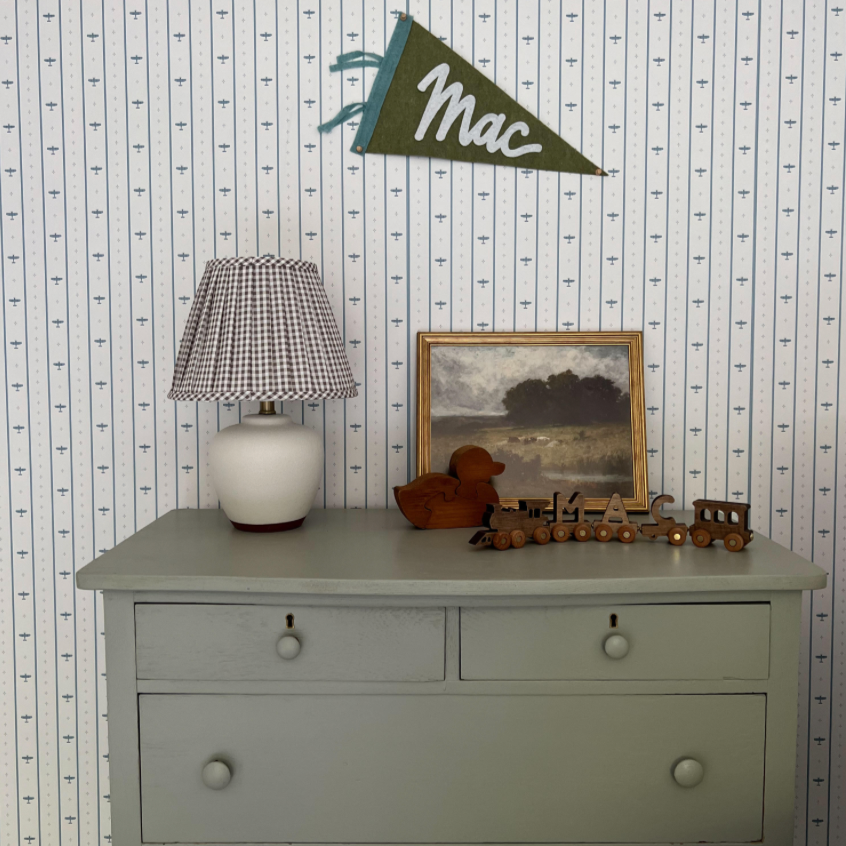 Maverick striped wallpaper in blue and white, ideal for nautical or nursery themes
