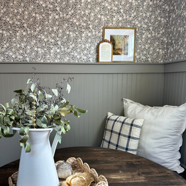 Clematis wallpaper by Anna Black Creative applied to a feature wall.