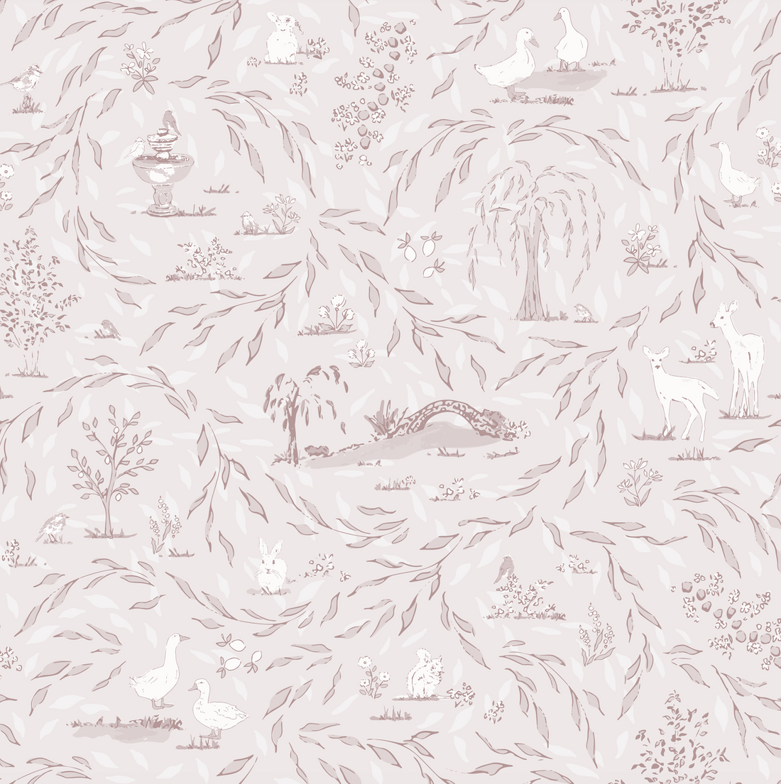 Harmony Traditional Cottagecore Wallpaper - Light Blue & Grey