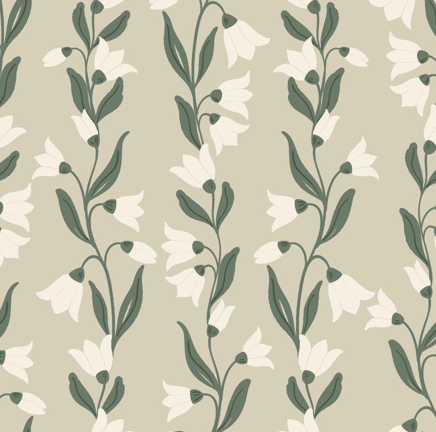 Agatha Floral Botanical Wallpaper - Sage-Green & Off-White