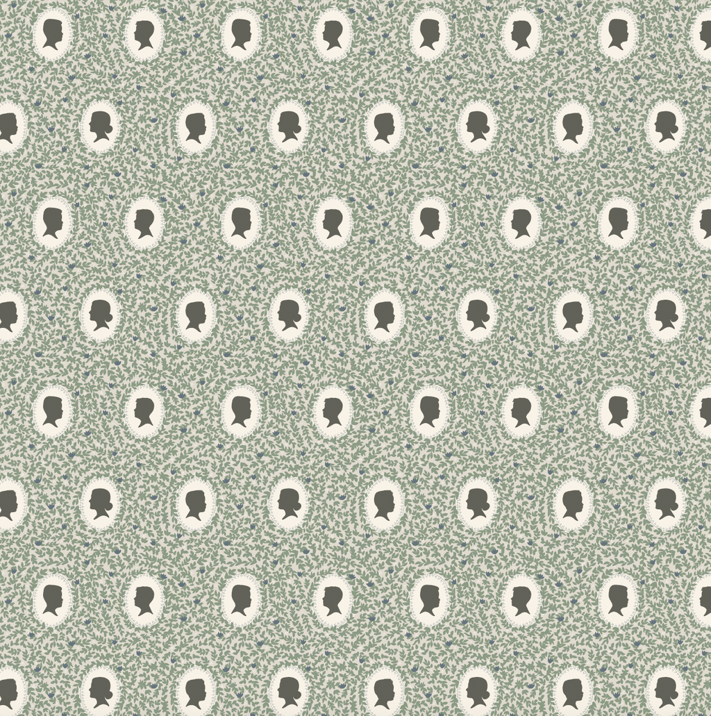 Etienne Wallpaper in Blue-Grey Muted-Sage and Dusty-Rose