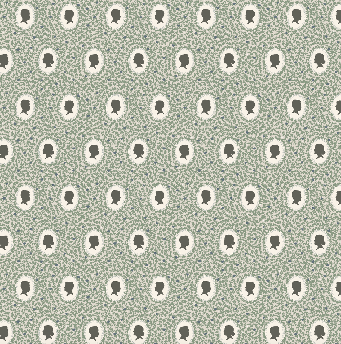 Etienne Wallpaper in Blue-Grey Muted-Sage and Dusty-Rose