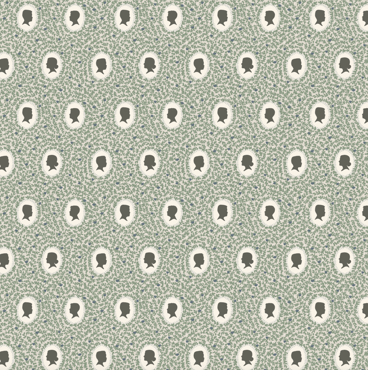 Etienne Wallpaper in Blue-Grey Muted-Sage and Dusty-Rose