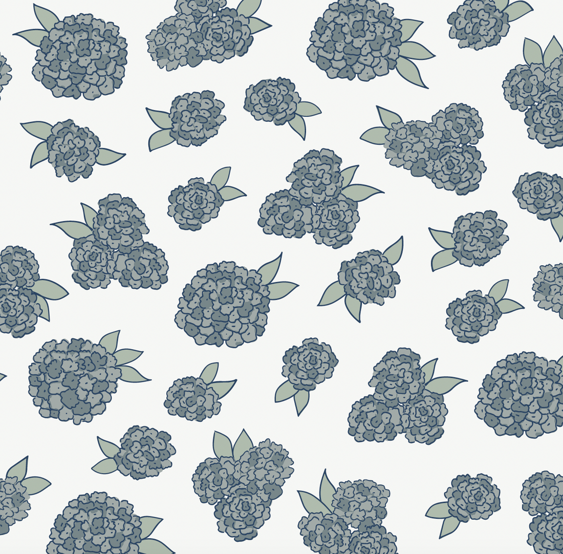 Halsey Floral Removable Wallpaper in Blue, Off-White, and Pale-Green