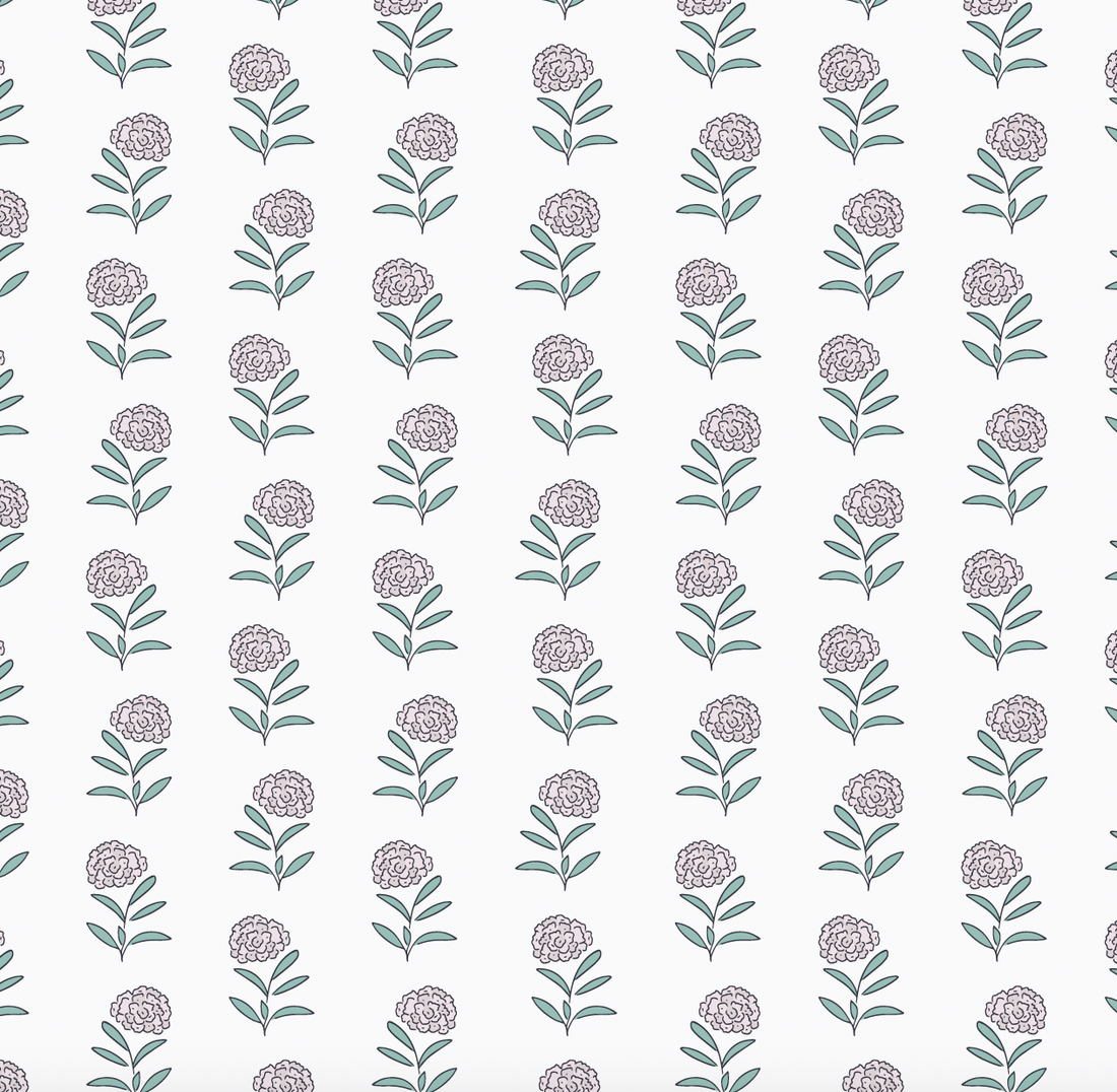 Harriet Floral Wallpaper in White and Blue Cottagecore Style