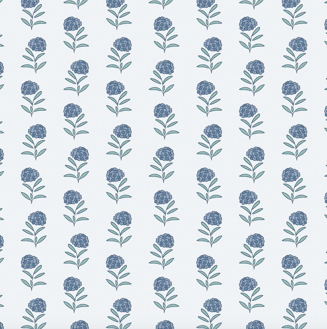 Harriet Floral Wallpaper in White and Blue Cottagecore Style