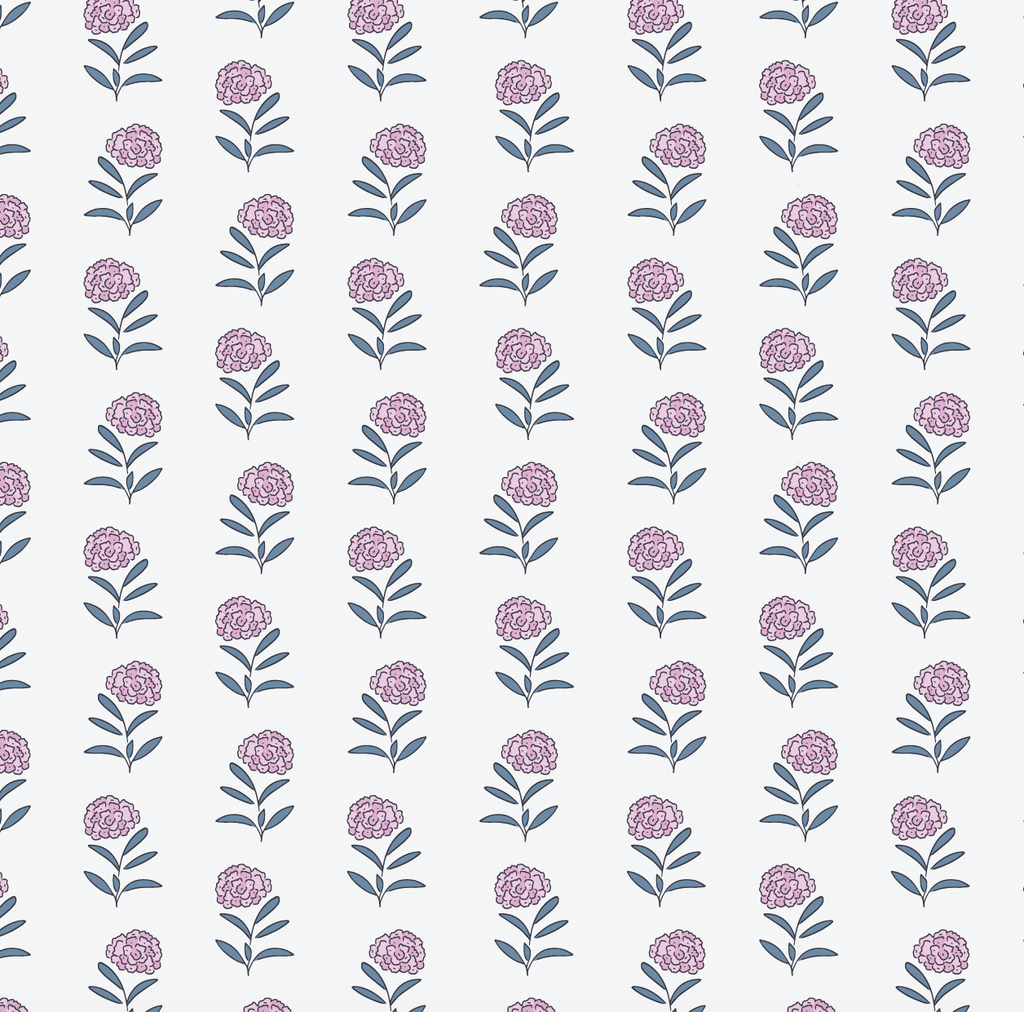 Harriet Floral Wallpaper in White and Blue Cottagecore Style