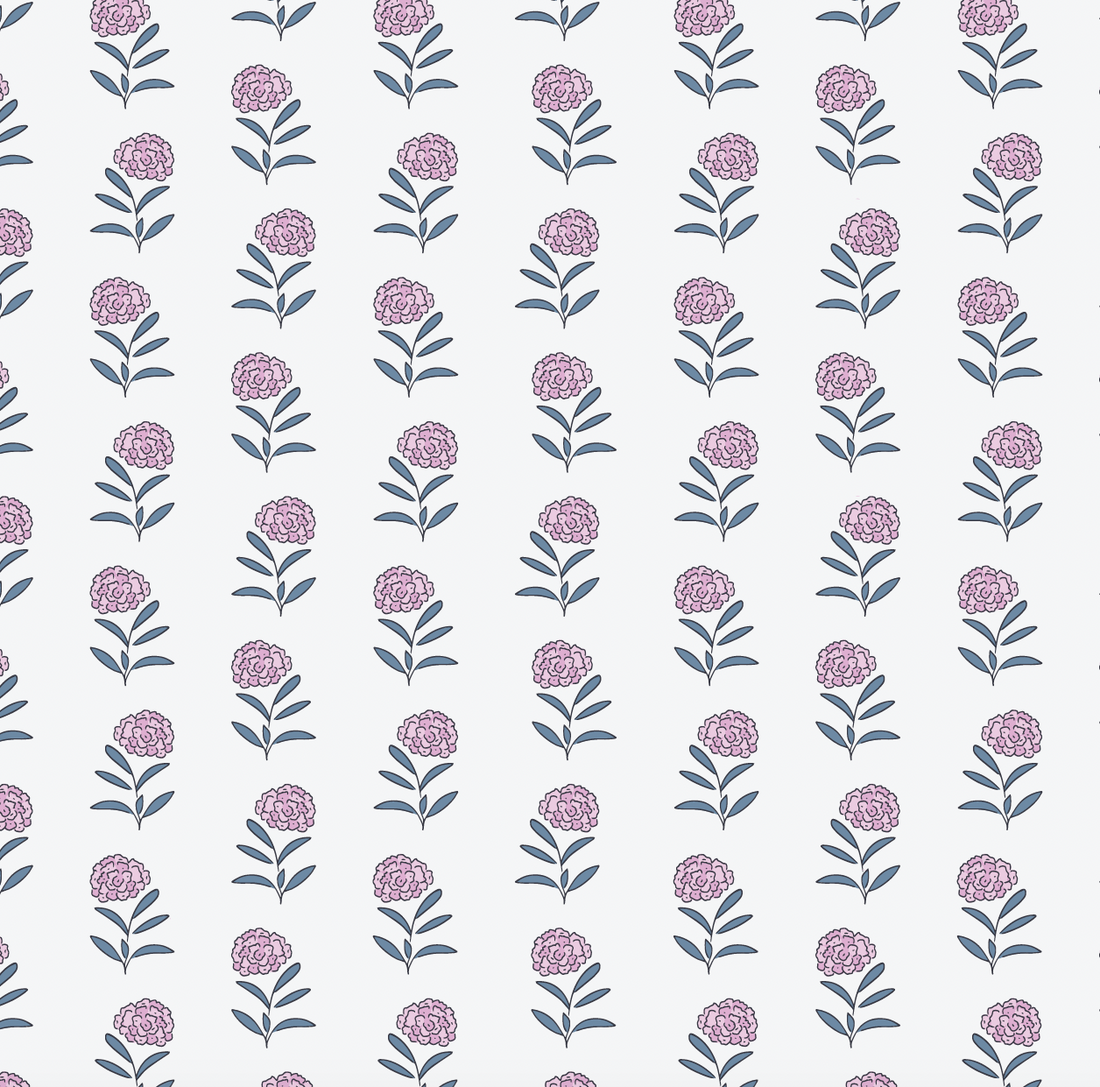 Harriet Floral Wallpaper in White and Blue Cottagecore Style