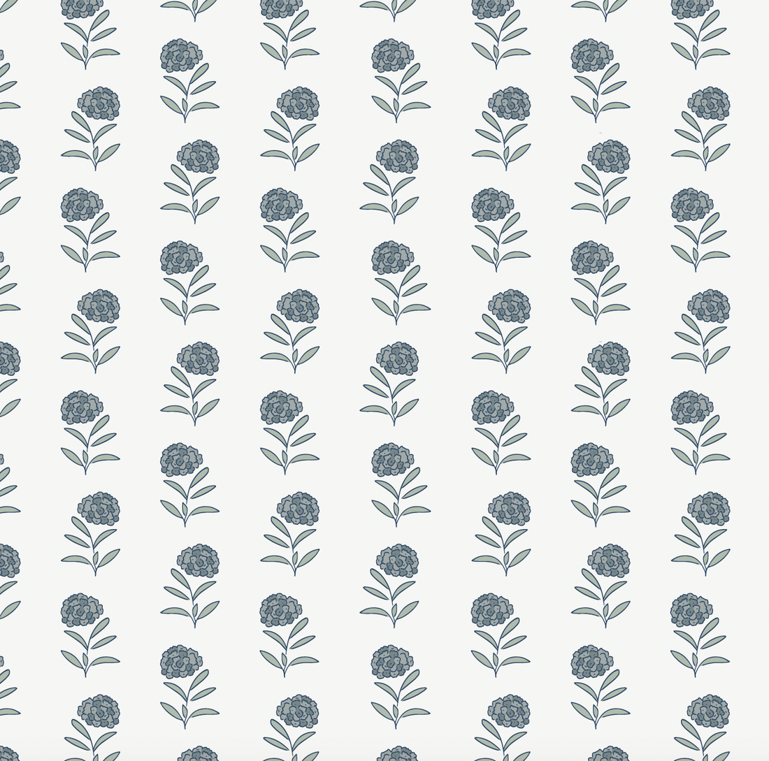 Harriet Floral Wallpaper in White and Blue Cottagecore Style