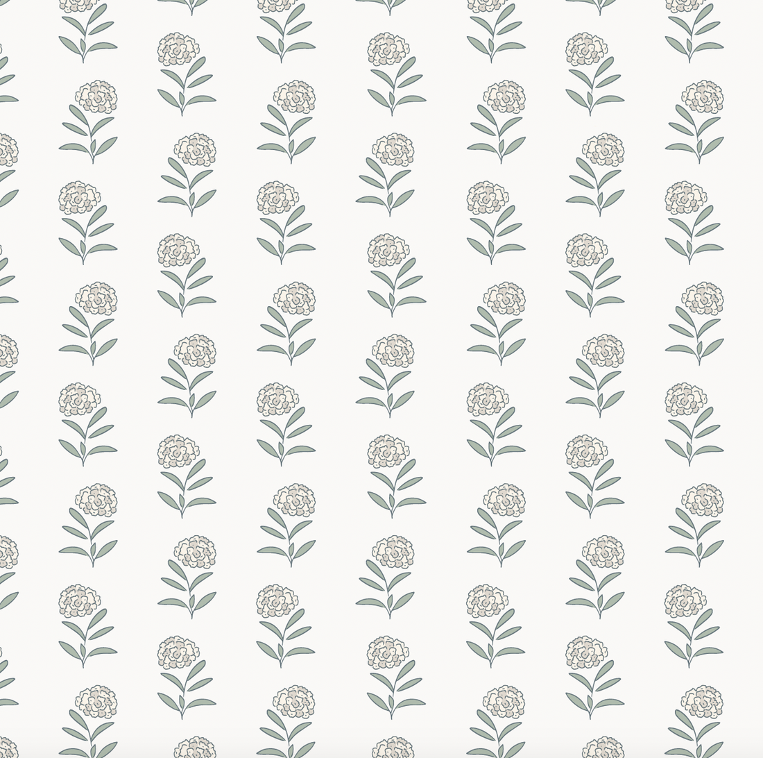 Harriet Floral Wallpaper in White and Blue Cottagecore Style