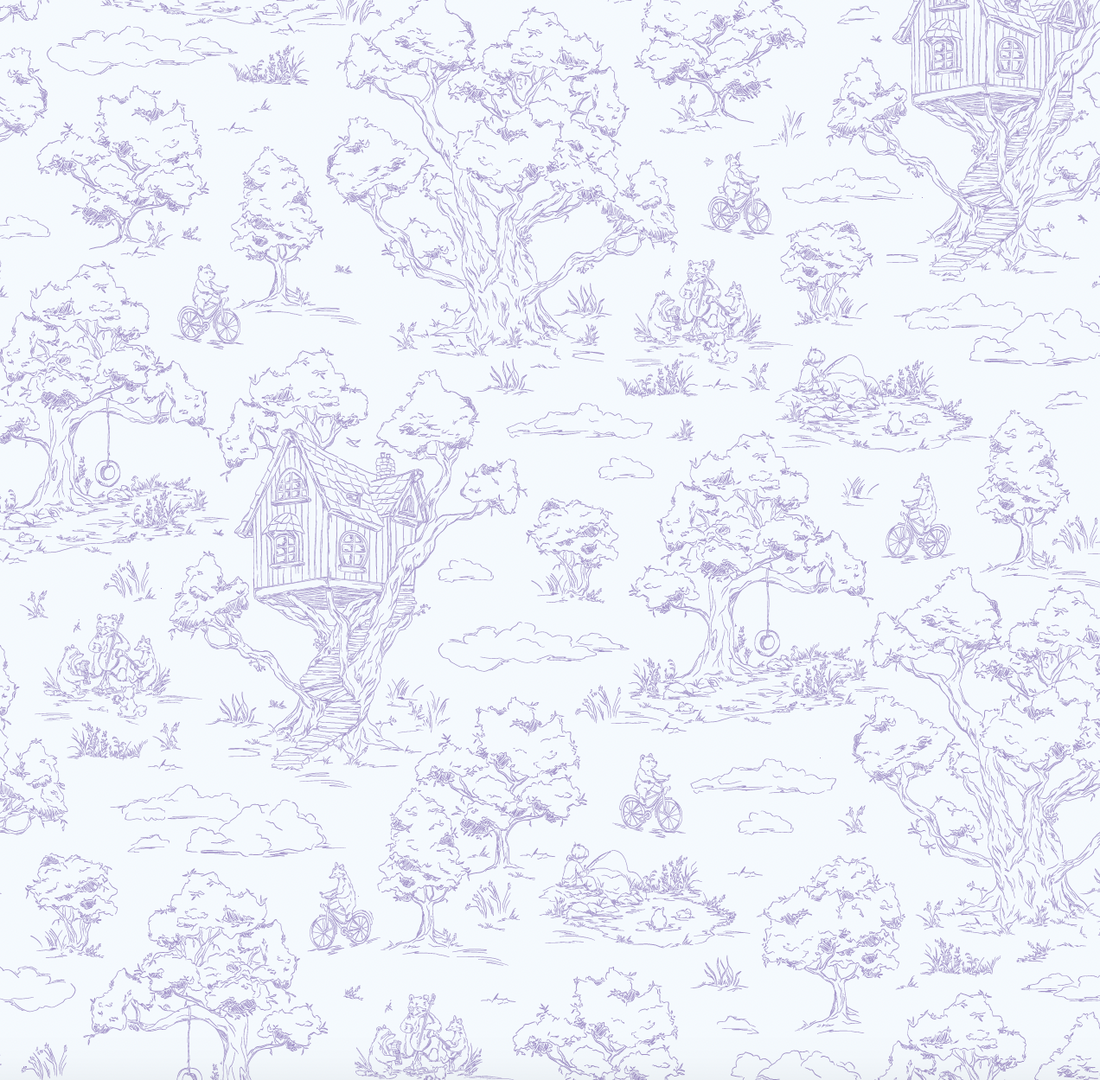 Wyatt Whimsical Wallpaper in White, Blue and Pink